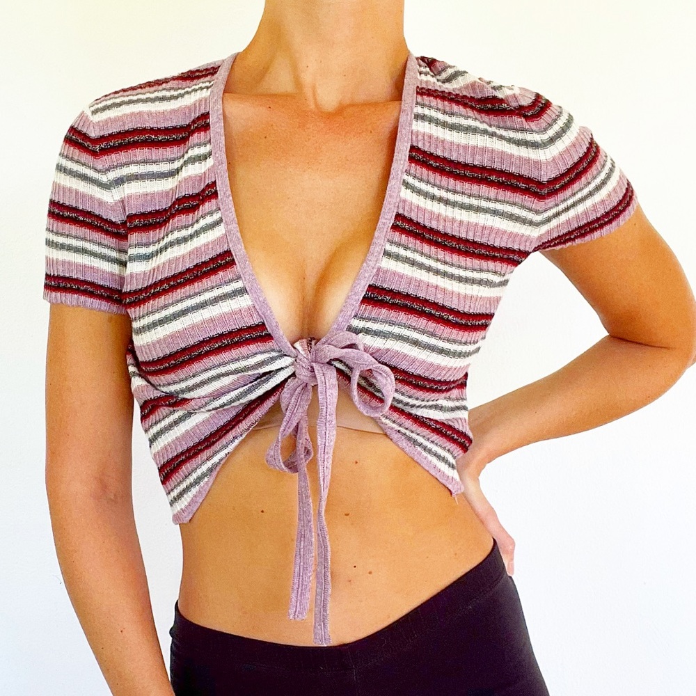 American Eagle striped knit tie front sweater top size small